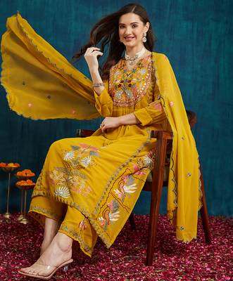 Mustard embroidered georgette resham embroidery kurta-sets 4