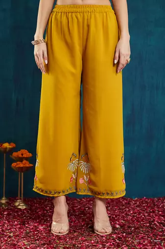 Mustard embroidered georgette resham embroidery kurta-sets