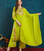 Light-green embroidered georgette resham embroidery kurta-sets