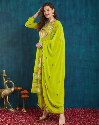 Light-green embroidered georgette resham embroidery kurta-sets 2