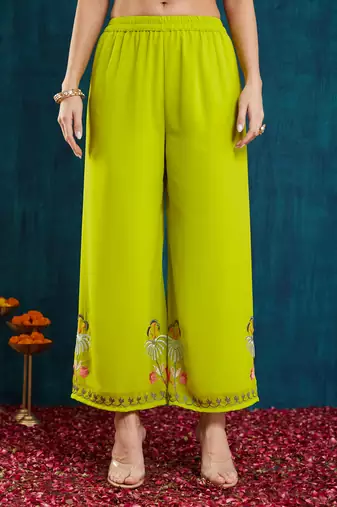 Light-green embroidered georgette resham embroidery kurta-sets