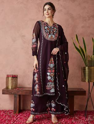 Light-wine embroidered georgette resham embroidery kurta-sets 1