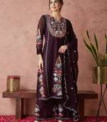 Light-wine embroidered georgette resham embroidery kurta-sets