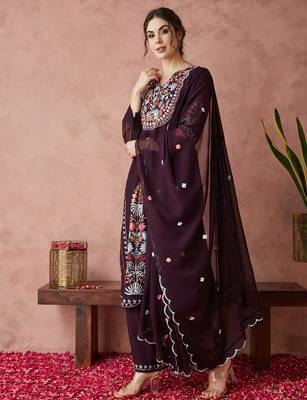 Light-wine embroidered georgette resham embroidery kurta-sets 2
