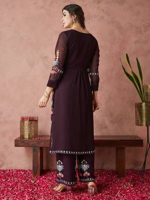 Light-wine embroidered georgette resham embroidery kurta-sets 3
