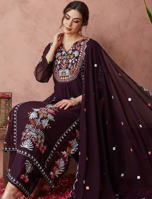 Light-wine embroidered georgette resham embroidery kurta-sets 4