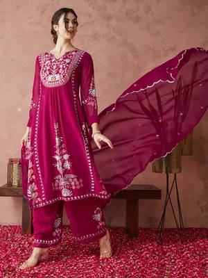 Pink embroidered georgette resham embroidery kurta-sets 1