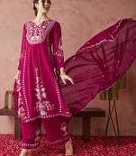 Pink embroidered georgette resham embroidery kurta-sets