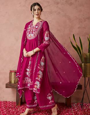 Pink embroidered georgette resham embroidery kurta-sets 2