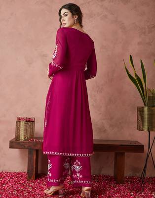 Pink embroidered georgette resham embroidery kurta-sets 3