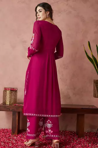 Pink embroidered georgette resham embroidery kurta-sets