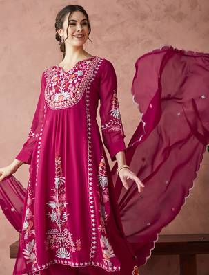 Pink embroidered georgette resham embroidery kurta-sets 4