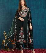 Dark-green embroidered georgette resham embroidery kurta-sets