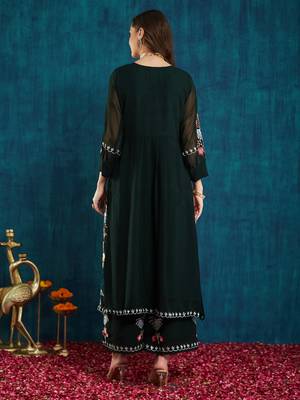 Dark-green embroidered georgette resham embroidery kurta-sets 3