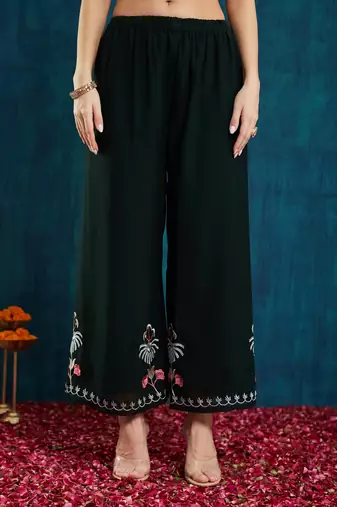 Dark-green embroidered georgette resham embroidery kurta-sets