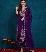 Purple embroidered georgette resham embroidery kurta-sets