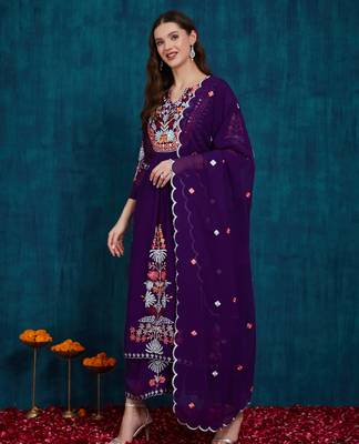 Purple embroidered georgette resham embroidery kurta-sets 2