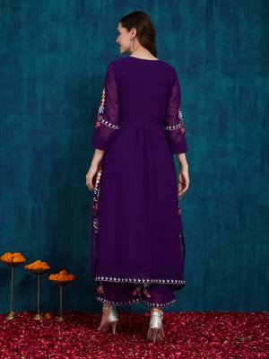 Purple embroidered georgette resham embroidery kurta-sets 3