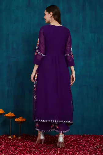 Purple embroidered georgette resham embroidery kurta-sets