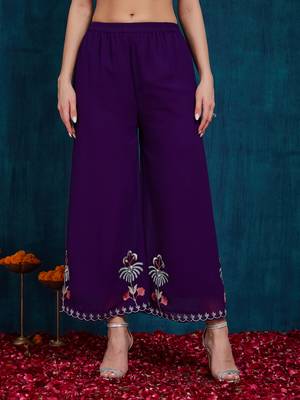 Purple embroidered georgette resham embroidery kurta-sets 5