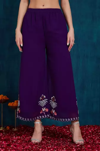 Purple embroidered georgette resham embroidery kurta-sets