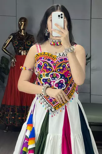 Multicolor Frilled Pattern Navratri Lehenga Choli With Fully Stitched Blouse