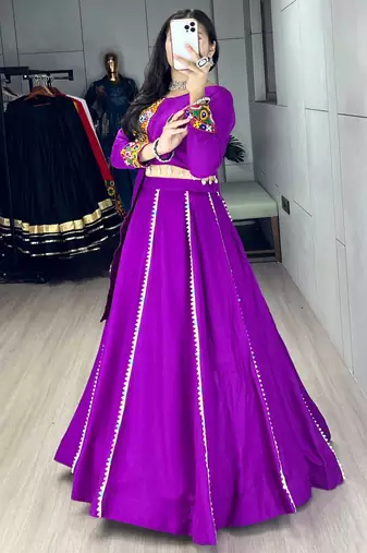 Purple Triangle Lace Navratri Lehenga Choli With Fully Stitched Blouse