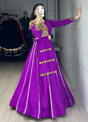 Purple Triangle Lace Navratri Lehenga Choli With Fully Stitched Blouse 3