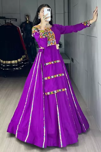 Purple Triangle Lace Navratri Lehenga Choli With Fully Stitched Blouse