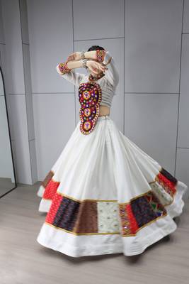 White Multi Designs Prints With Real Mirror and Navratri Lehenga Choli With Fully Stitched Blouse 2