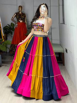 Multicolor Frilled Pattern Navratri Lehenga Choli With Fully Stitched Blouse 1