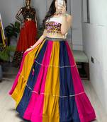 Multicolor Frilled Pattern Navratri Lehenga Choli With Fully Stitched Blouse