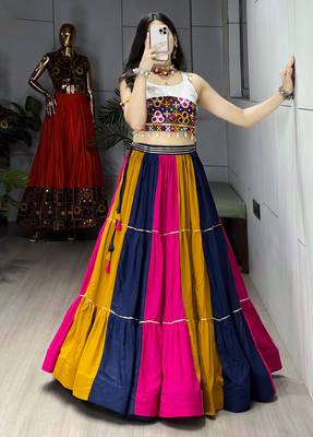 Multicolor Frilled Pattern Navratri Lehenga Choli With Fully Stitched Blouse 2