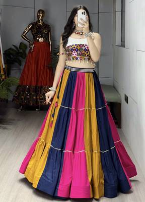 Multicolor Frilled Pattern Navratri Lehenga Choli With Fully Stitched Blouse 3