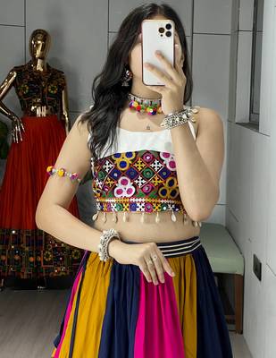 Multicolor Frilled Pattern Navratri Lehenga Choli With Fully Stitched Blouse 4