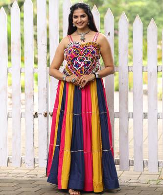 Multicolor Frilled Pattern Navratri Lehenga Choli With Fully Stitched Blouse 1