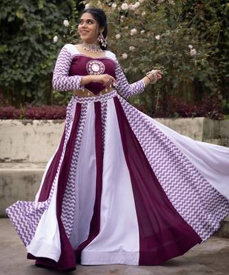Maroon & White Navratri Lehenga Choli with Chevron Sleeves & Mirror Work 1