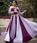 Maroon & White Navratri Lehenga Choli with Chevron Sleeves & Mirror Work