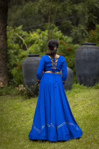 Royal-Blue  Plain With Work on Border Navratri Lehenga Choli With Fully Stitched Blouse