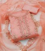 Peach sequins embroidered dress material