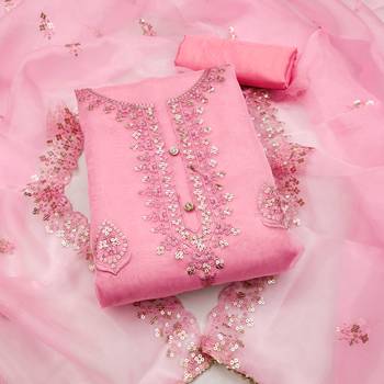 Pink sequins embroidered dress material 1