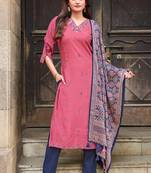 Embroidered Hand Work Straight Kurta With Trousers & With Dupatta