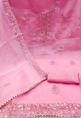 Pink sequins embroidered dress material 2
