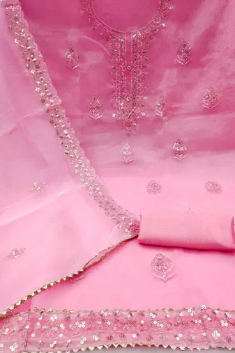 Pink sequins embroidered dress material