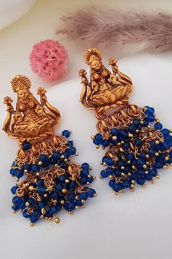 Gold plated blue goddess hydra earrings