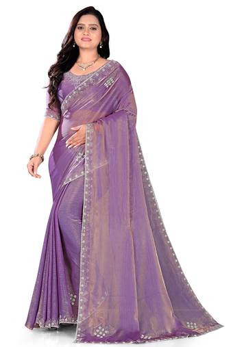 purple Ethnic Motifs Beads Embellished Tissue silk blend Saree