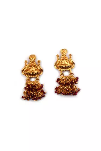Gold plated red goddess hydra earrings