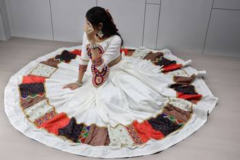 White Multi Designs Prints With Real Mirror and Navratri Lehenga Choli With Fully Stitched Blouse 1