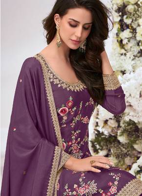 Purple chinon silk embroidered Palazzo suit 2