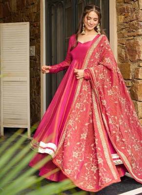 Pink Anarkali with Embroidered Dupatta 3